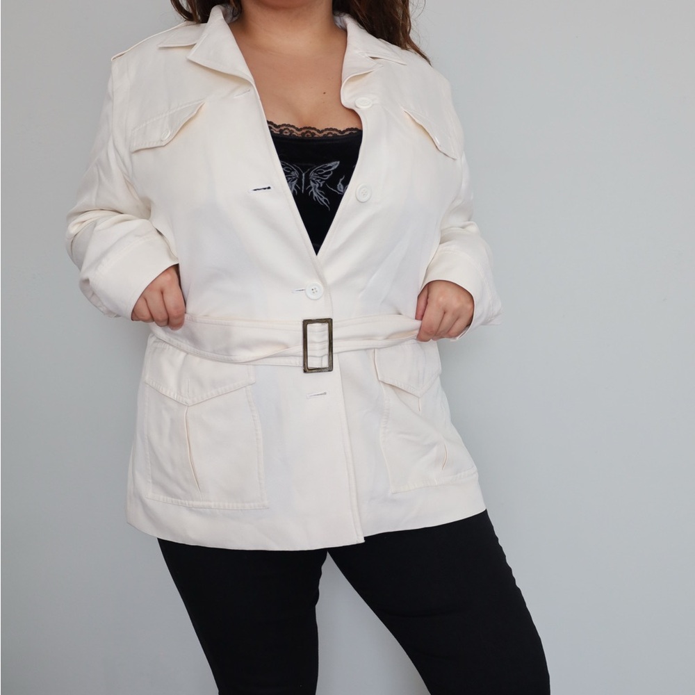 Randolph Duke Cream Trench Coat with Belted Waist